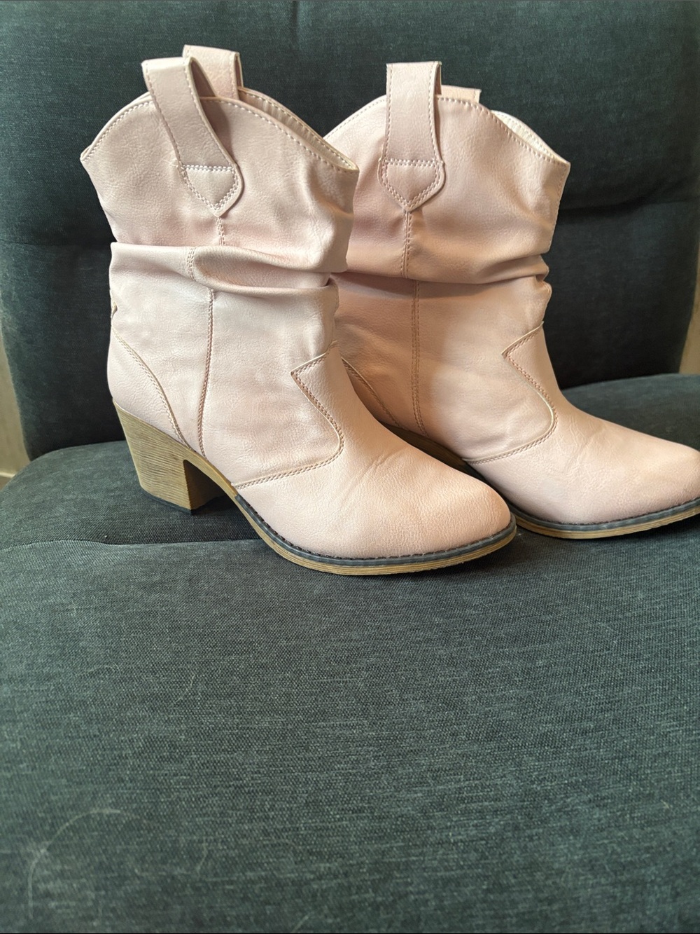 Charles Albert Blush Pink Slouchy Western Ankle Boots
